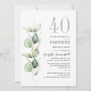 Invitation Eucalyptus Greenery 40ème anniversaire