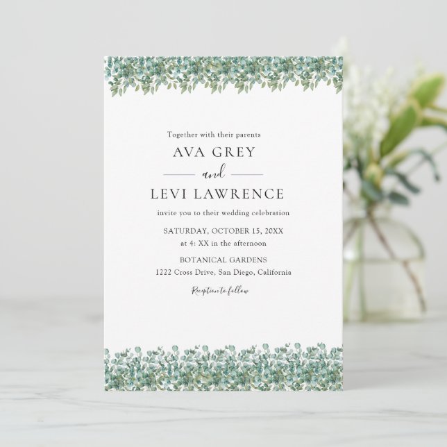 Invitation eucalyptus greenery wedding (Debout devant)