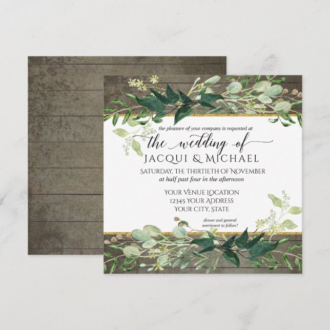 Invitation Eucalyptus Grove Foliage Rustic Winery Mariage (Devant / Derrière)