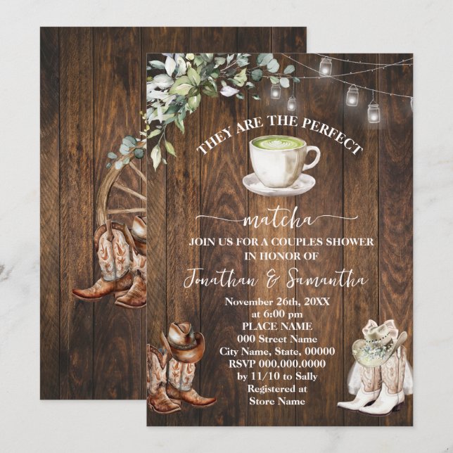 Invitation Eucalyptus Ils sont le parfait Matcha Western (Devant / Derrière)