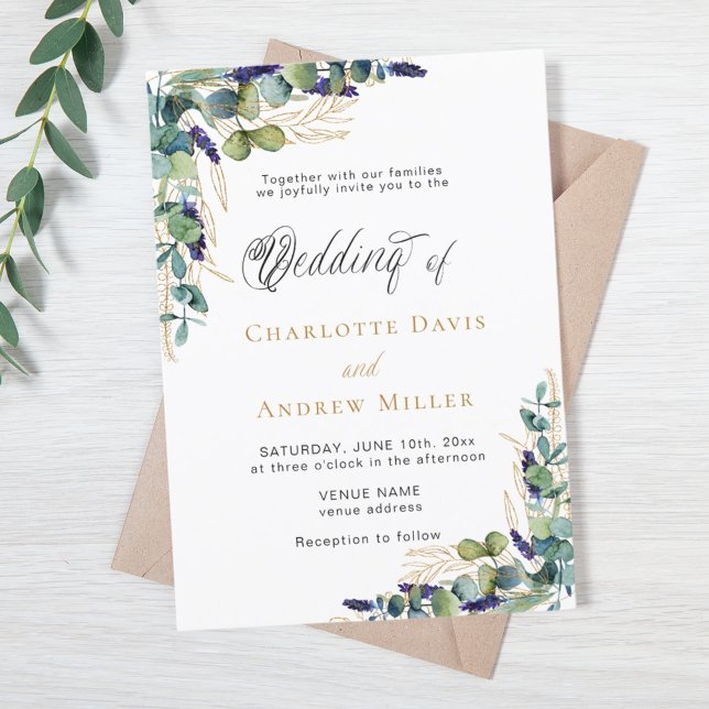 Invitation Eucalyptus lavande script luxe mariage (Créateur téléchargé)