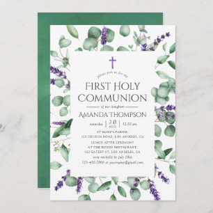 Invitation Eucalyptus Lavande Verdure Première Communion Sain