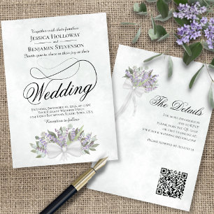 Invitation Eucalyptus & Lavender Bouquet QR Code Mariage