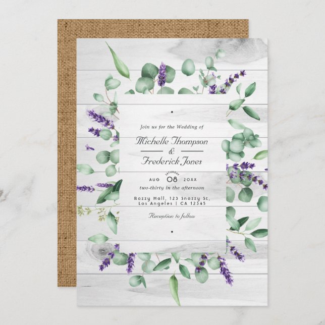 Invitation Eucalyptus Lavender Russe QR Code RSVP Mariage (Devant / Derrière)