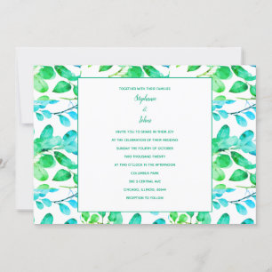 Invitation Eucalyptus Leaf Art Green Turquoise Dusty Blue Mar