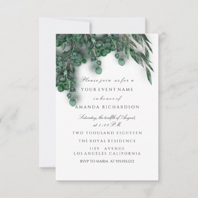 Invitation Eucalyptus Mariage Blanc Bois Campagne Rustique (Devant)