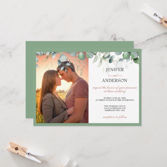 Invitation Eucalyptus Mariage de verdure Photo (Devant/Arrière en situation)
