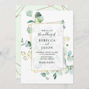 Invitation Eucalyptus Mariage géométrique