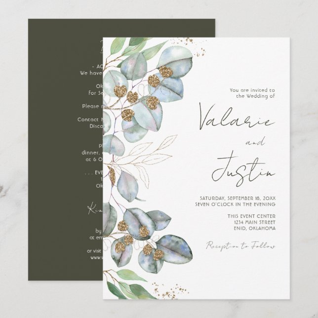 Invitation Eucalyptus Mariage tout en un (Devant / Derrière)
