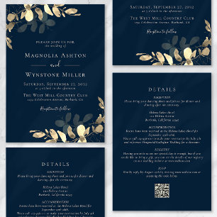 Invitation Eucalyptus Marine Bleu Or tout en un Mariage