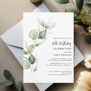 Invitation Eucalyptus Minimaliste 80ème anniversaire