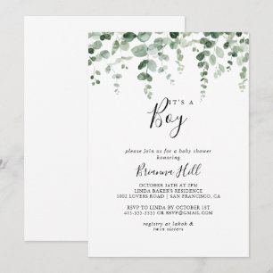 Invitation Eucalyptus minimaliste C'est un Baby shower garçon