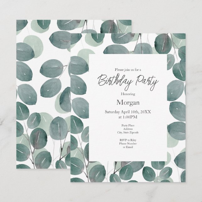 Invitation Eucalyptus Moderne 2 (Devant / Derrière)