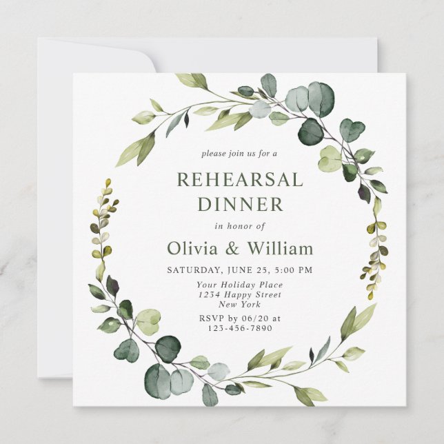 Invitation Eucalyptus moderne Cadre de couronnes REHEARSAL DÎ (Devant)