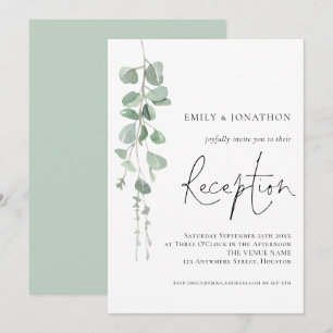 Invitation Eucalyptus moderne Elégant Script Réception de mar