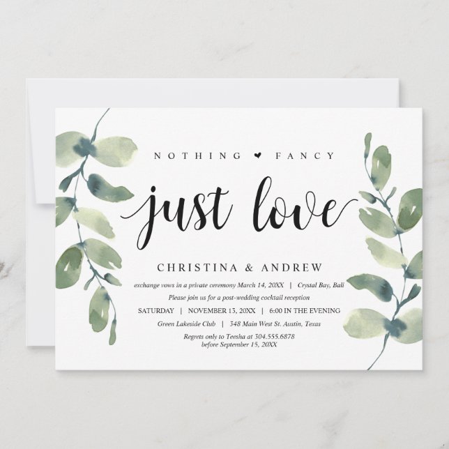 Invitation Eucalyptus moderne, Encre noire, Elopage Mariage (Devant)