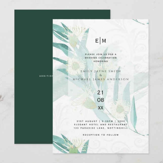 Invitation Eucalyptus moderne Feuille mariage vert invite (Devant / Derrière)
