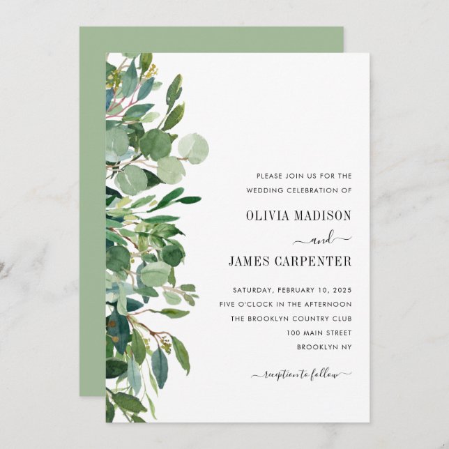 Invitation Eucalyptus moderne Mariage de feuillage (Devant / Derrière)