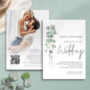 Invitation Eucalyptus moderne Mariage Sage Script