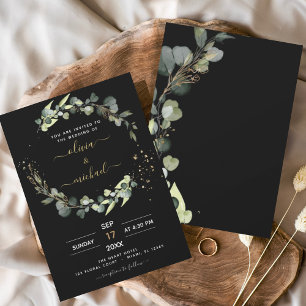Invitation Eucalyptus noir Mariage Élégant