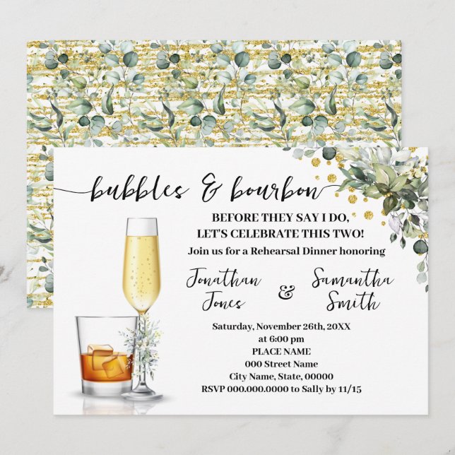 Invitation Eucalyptus Or Bubbles & Bourbon Couples Douche (Devant / Derrière)