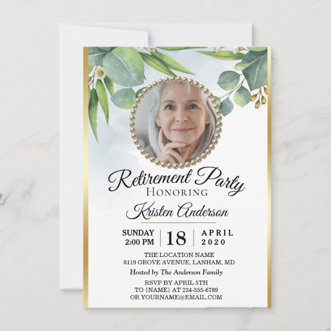 Invitation Eucalyptus Parti de la retraite dorée (Devant)