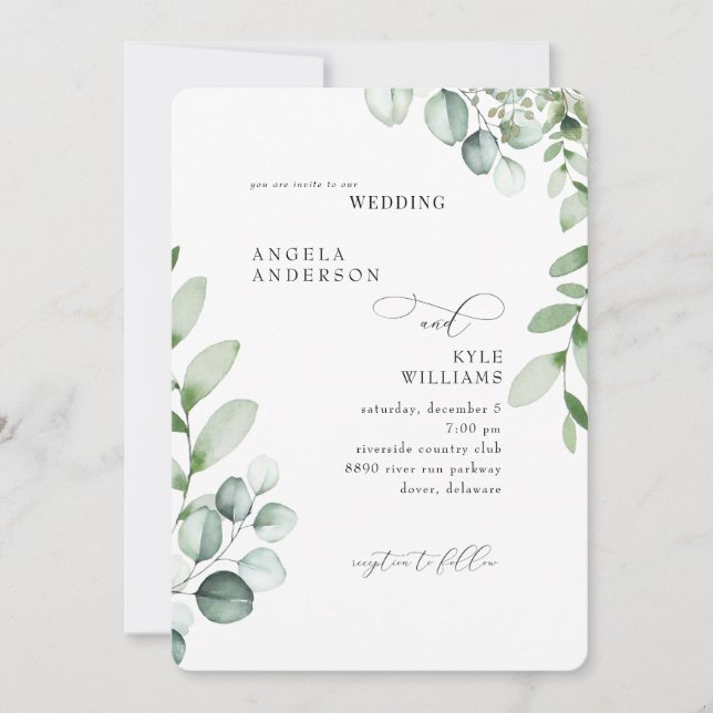 Invitation Eucalyptus Pas De Parents Élégant Mariage Invitati (Devant)