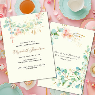 Invitation Eucalyptus Peach Anniversaire Religieux Rosaire