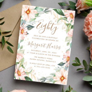 Invitation Eucalyptus Peach Gold Floral 80e Quatre-vingts Ann