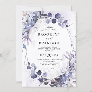 Invitation Eucalyptus Periwinkle violet Mariage géométrique