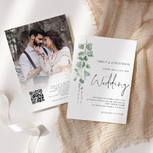 Invitation Eucalyptus Photo Overlay QR Code Script Mariage