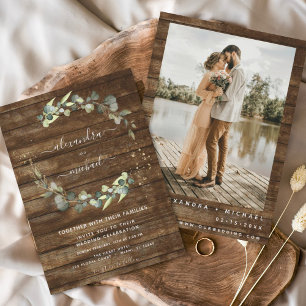 Invitation Eucalyptus Photo Russe Pays Mariage en bois