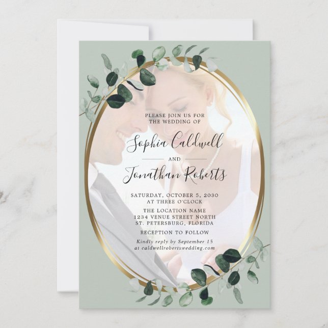 Invitation Eucalyptus Photo Website RSVP Sage Mariage (Devant)