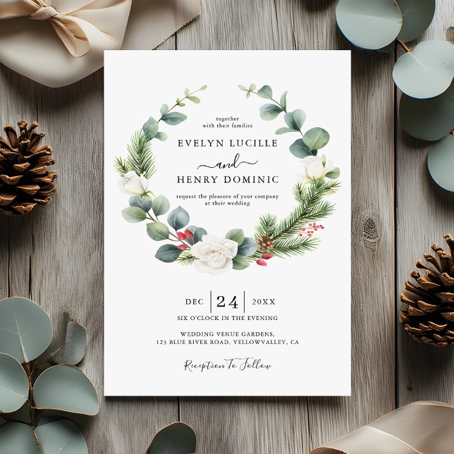 Invitation Eucalyptus Pine vert Mariage À feuillage persistan (Créateur téléchargé)