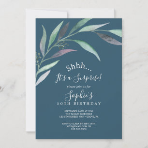 Invitation Eucalyptus pourpre et vert   Blue Surprise Party