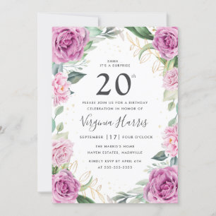Invitation Eucalyptus Purple Floral Vingt-vingtième anniversa