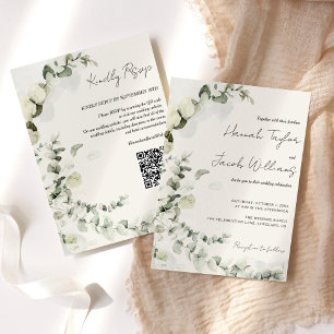 Invitation Eucalyptus QR Code Mariage beige