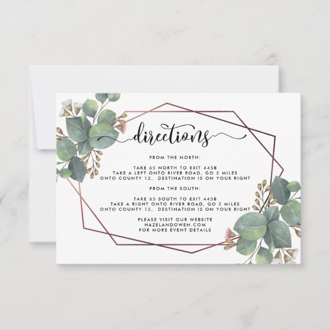 Invitation Eucalyptus rose or détails géométriques mariage (Devant)