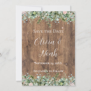 Invitation Eucalyptus Rose Poussiéreux Save the Date   Feuill