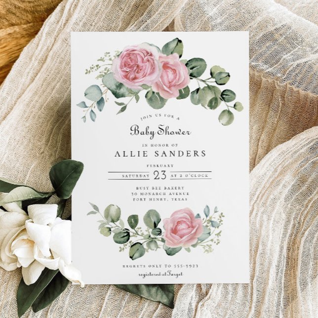 Invitation Eucalyptus Rose Rose Baby shower d'arc floral (Créateur téléchargé)