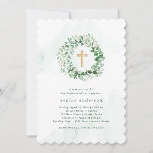 Invitation Eucalyptus Russe à l'aquarelle vert  Baptême