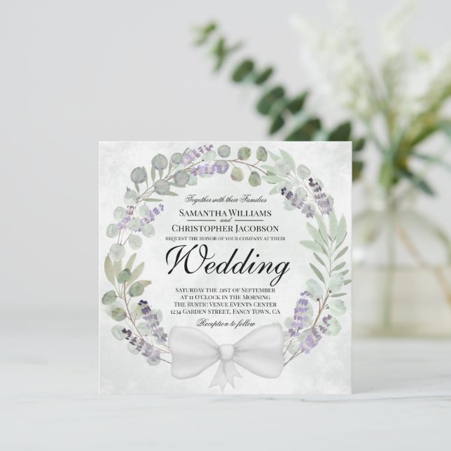 Invitation Eucalyptus rustique et Mariage de courroie de lava (Debout devant)
