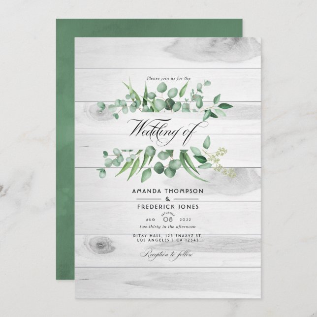 Invitation Eucalyptus rustique Mariage campagnard de code QR (Devant / Derrière)