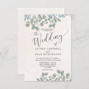 Invitation Eucalyptus rustique Mariage d'aquarelle vert et co