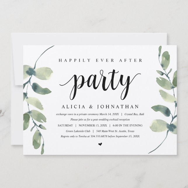 Invitation Eucalyptus rustique, Mariage Elopement Célébration (Devant)