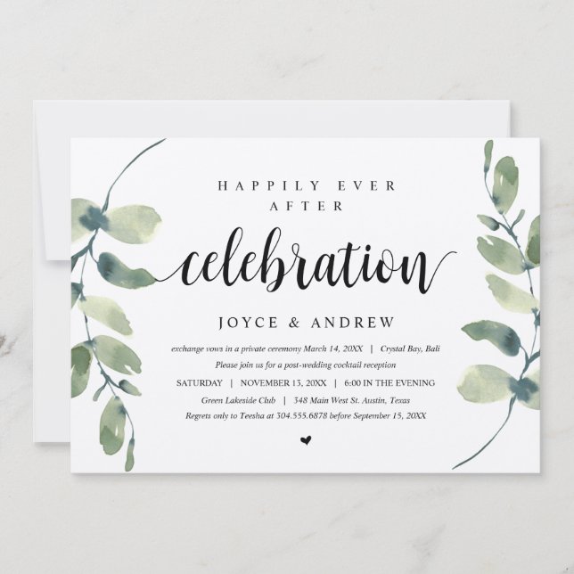 Invitation Eucalyptus rustique, Mariage Elopement Célébration (Devant)