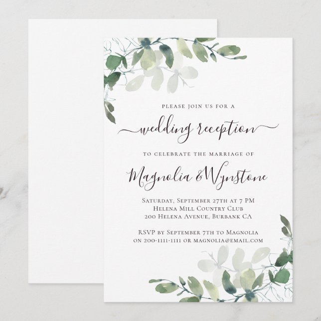 Invitation Eucalyptus Rustique Verdure Réception de mariage I (Devant / Derrière)