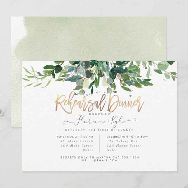 Invitation Eucalyptus rustiques, Dîner de répétition de gomme (Devant / Derrière)