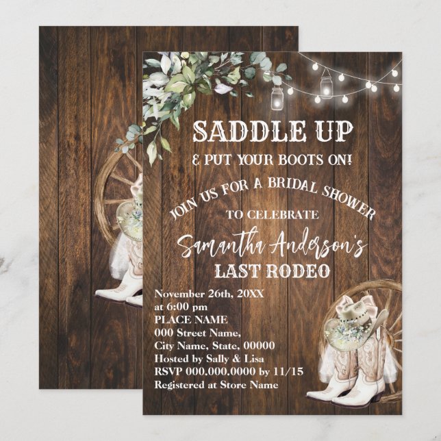 Invitation Eucalyptus Saddle Up Mettre Vos Bottes Cowgirl Dou (Devant / Derrière)