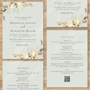 Invitation Eucalyptus Sage Vert Or tout en un Mariage